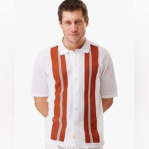 Edition S Mens Short Sleeve Knit white crochet pattern vintage style Shirt